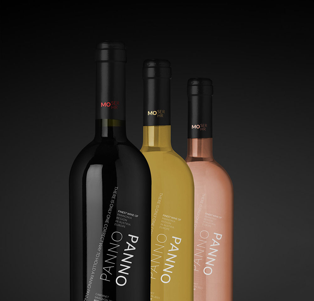 Bottle designs of all red, white and pink wines